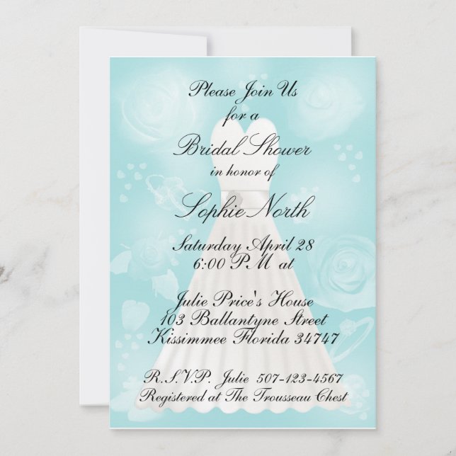 Invitation Rose à une douche nuptiale turquoise (Devant)