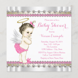 Invitation Rose Angel bébé fille douche