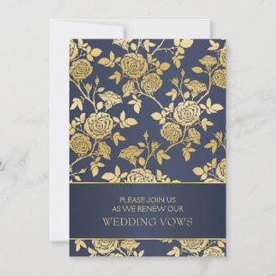 Invitation rose anglais Bleu & or Vow Renewal Mariage