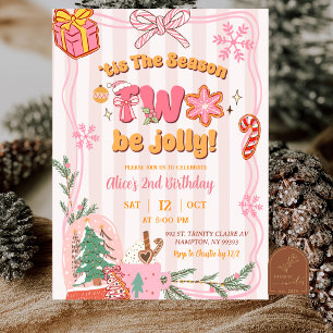 Invitation Rose Anniversaire 2 ans Noël Hiver Rétro Mignon