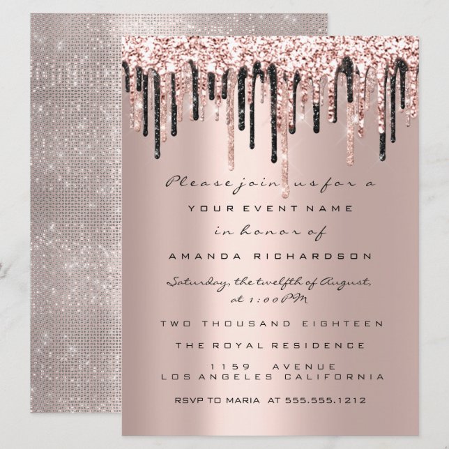 Invitation Rose  Anniversaire Fête des mariées Sweet 16 Class (Devant / Derrière)