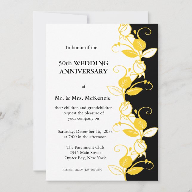 Invitation Rose Anniversaire (Jaune) (Devant)