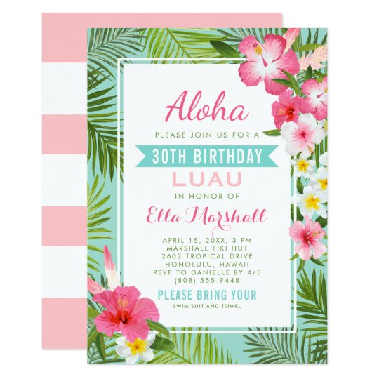 Invitation Rose Anniversaire Tropical Avec Luau Et Fleurs Zazzle Ca