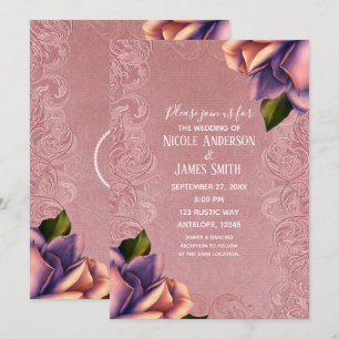 Invitation Rose Antique Vintage Élégant Mariage Rose Pourpre