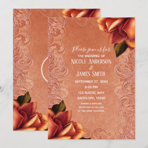Invitation Rose Antique Vintage Orange Péché Élégant Mariage