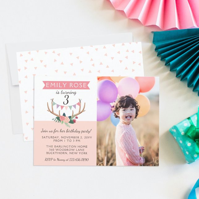 Invitation Rose Antlers & Party Bunting Anniversaire Invitati (Créateur téléchargé)