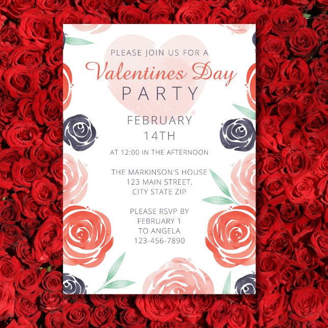 Invitation Rose Aquarelle rose Valentines Jour Fête (Créateur téléchargé)