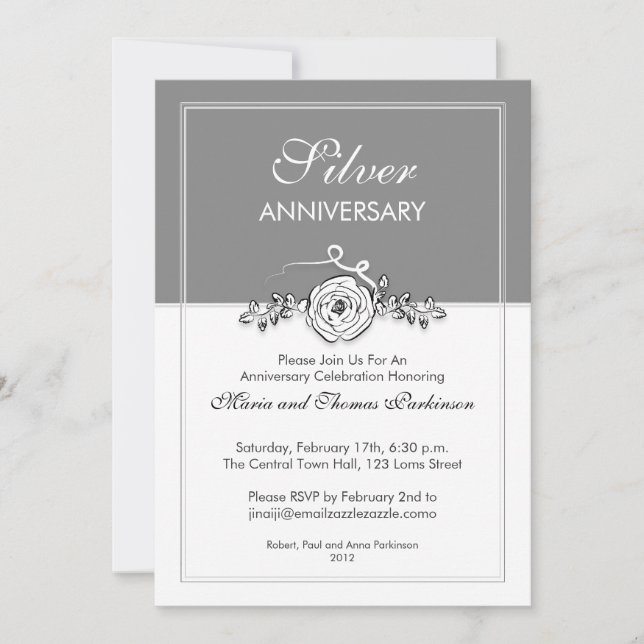 Invitation rose argent 25e anniversaire de mariage (Devant)