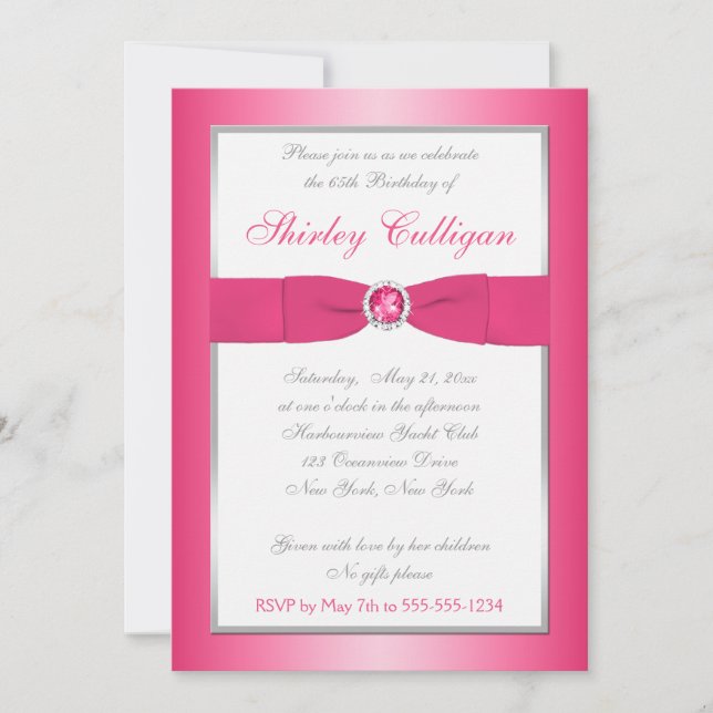 Invitation rose, argent et blanc 65e anniversaire (Devant)