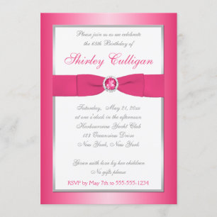 Invitation rose, argent et blanc 65e anniversaire