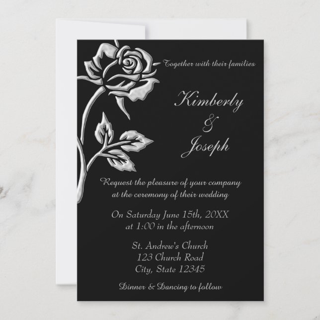 Invitation Rose argent simple (Devant)