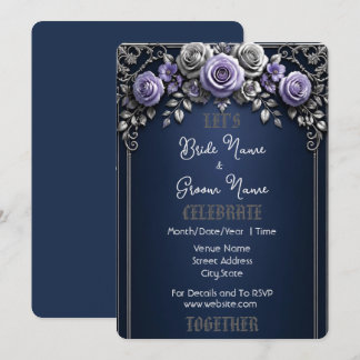 Invitation Rose argentée bleu minuit élégante