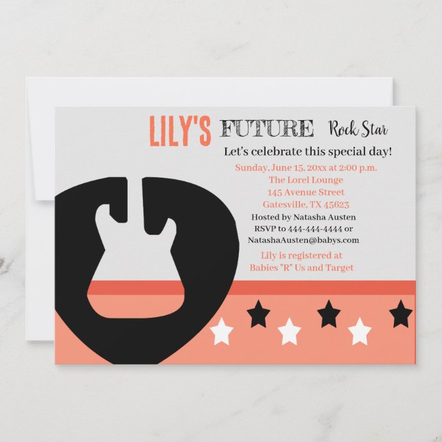 Invitation rose Baby shower Futur Rocker (Devant)