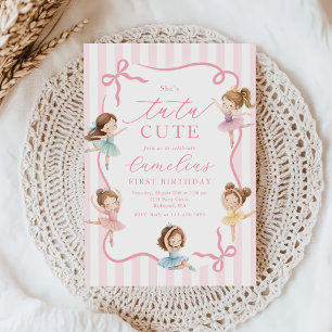 Invitation Rose Ballet Fille Nœud Tutu Danseuse 1er Anniversa