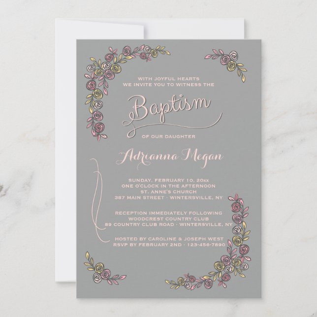 Invitation Rose Baptismal (Devant)