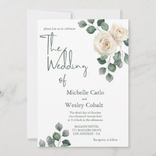 Invitation Rose blanc et vert minimaliste Mariage arrière
