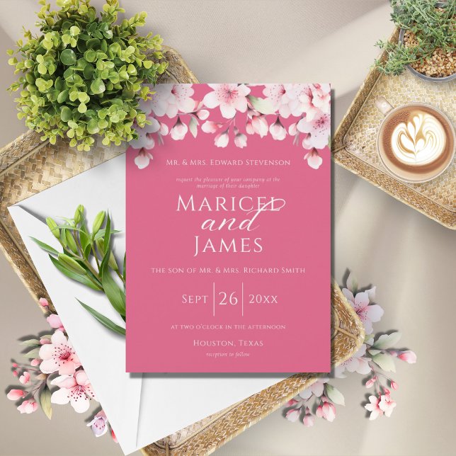 Invitation Rose & Blanc Moderne Floral Mariage élégant (Créateur téléchargé)