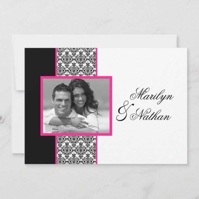 Invitation rose blanc noir de mariage de photo de (Devant)