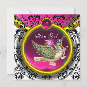 INVITATION ROSE BLANC OR DAMASK STORE BABY SHOWER MONOGRAM