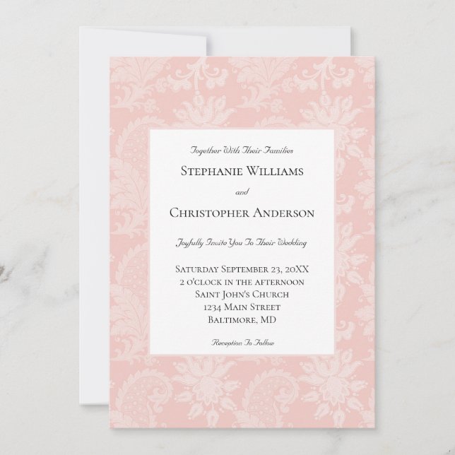 Invitation Rose Blanc Orné Floral Élégant Mariage formel (Devant)