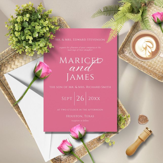 Invitation Rose & Blanc Simple Moderne Simple Mariage élégant (Créateur téléchargé)