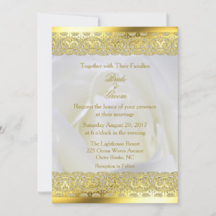 Invitation Rose blanche avec Mariage dentelle or