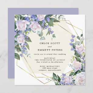 Invitation Rose blanche bleu violet Mariage Floral