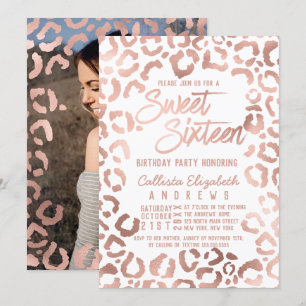 Invitation Rose blanche Cheetah Leopard Sweet 16 Photo