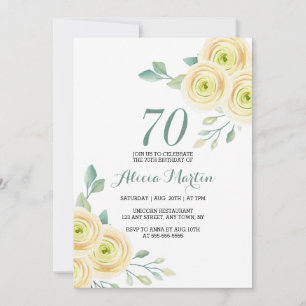 Invitation Rose blanche douce Flora Vert 70e anniversaire