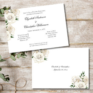 Invitation Rose blanche élégante répétition de mariage avec g
