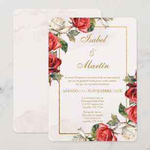 Invitation Rose blanche et rouge Élégant mariage espagnol
