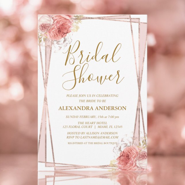 Invitation Rose blanche Fête des mariées florale or (Créateur téléchargé)