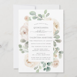 Invitation Rose Blanche Fleuriste Botanique Quinceanera