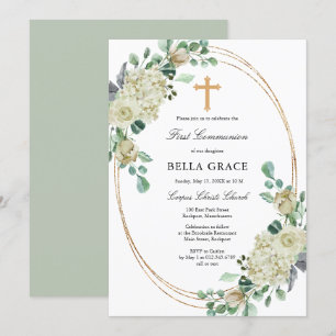 Invitation Rose blanche Floral Première sainte communion