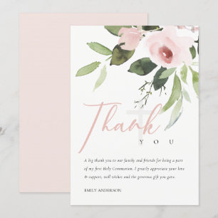 INVITATION ROSE BLANCHE FLORALE PREMIER SAINT COMMUNION MERCI