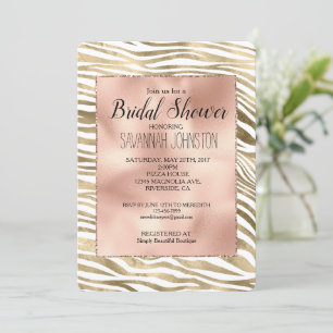 Invitation Rose blanche Gold Zebra Fête des mariées animale