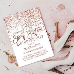 Invitation Rose blanche Parties scintillant d'or rideau de fr