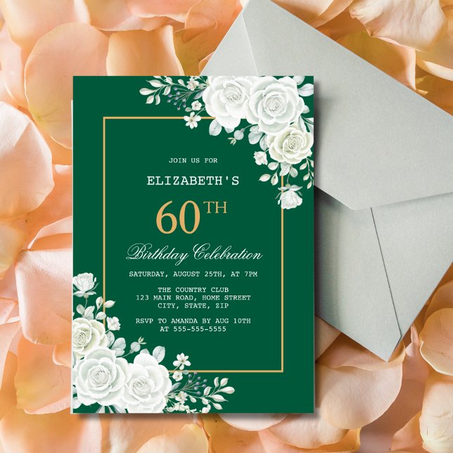 Invitation Rose blanche Pastel Vert Floral Anniversaire (Créateur téléchargé)