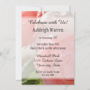Invitation Rose blanche pêche Fleur 50e Anniversaire