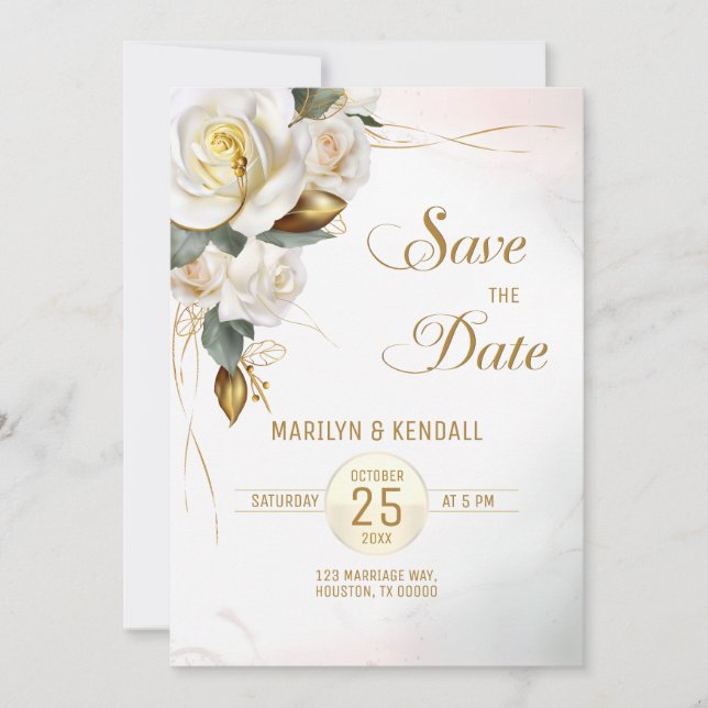 Invitation Rose blanche Romantique Floral Enregistrer la date (Devant)