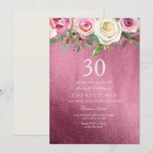 Invitation Rose blanche rose bordeaux huile 30e anniversaire 