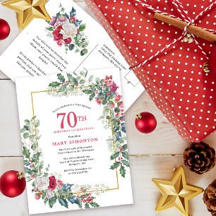 Invitation Rose Blanche Rouge Florale Houx 70e