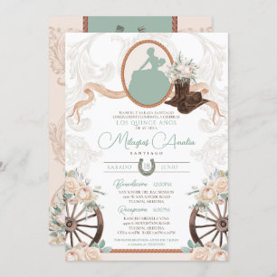 Invitation Rose blanche Sage Elegant Charro Quinceanera Ouest