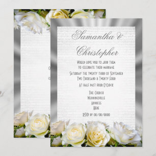 Invitation Rose blanche sur mariage gris argenté