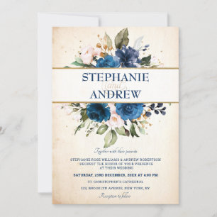 Invitation Rose bleu bleu bleu marine Floral Russe Mariage ca