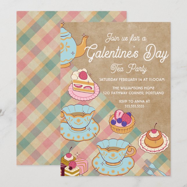 Invitation Rose Bleu clair Feminine Galentine's Day Tea Party (Devant / Derrière)