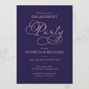 Invitation Rose bleu de la marine Gold Script