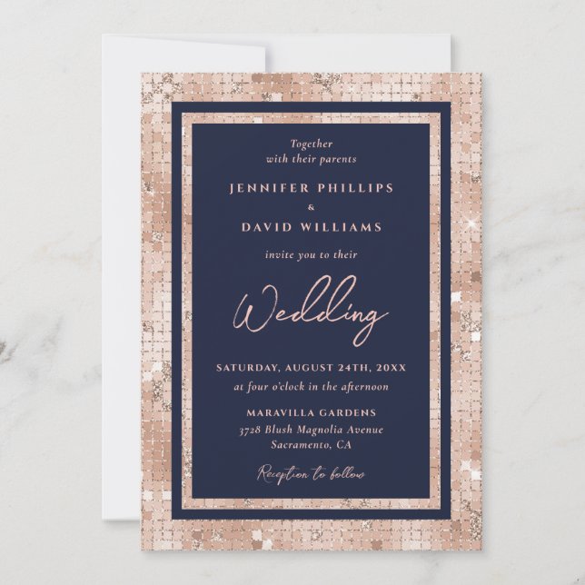 Invitation Rose bleu de la marine moderne Mariage Parties sci (Devant)
