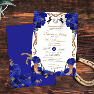 Invitation Rose bleu de la Royal Navy Western Charro Quinceañ