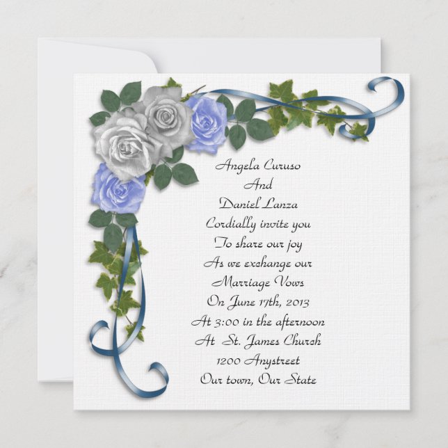 Invitation Rose bleu élégant (Devant)